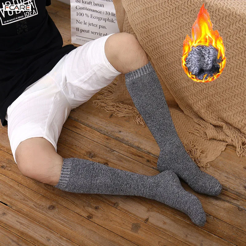 6PCS=3 pairs 39-45 Men's new winter  velvet warm winter knee high long leg terry socks Cotton Thicken cover calf socks