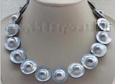 

Luster 17" Natural 22mm Blue Mabe Pearl Necklace Ssilver Clasp #f1719! Factory Wholesale Price Women Giftword Jewelry