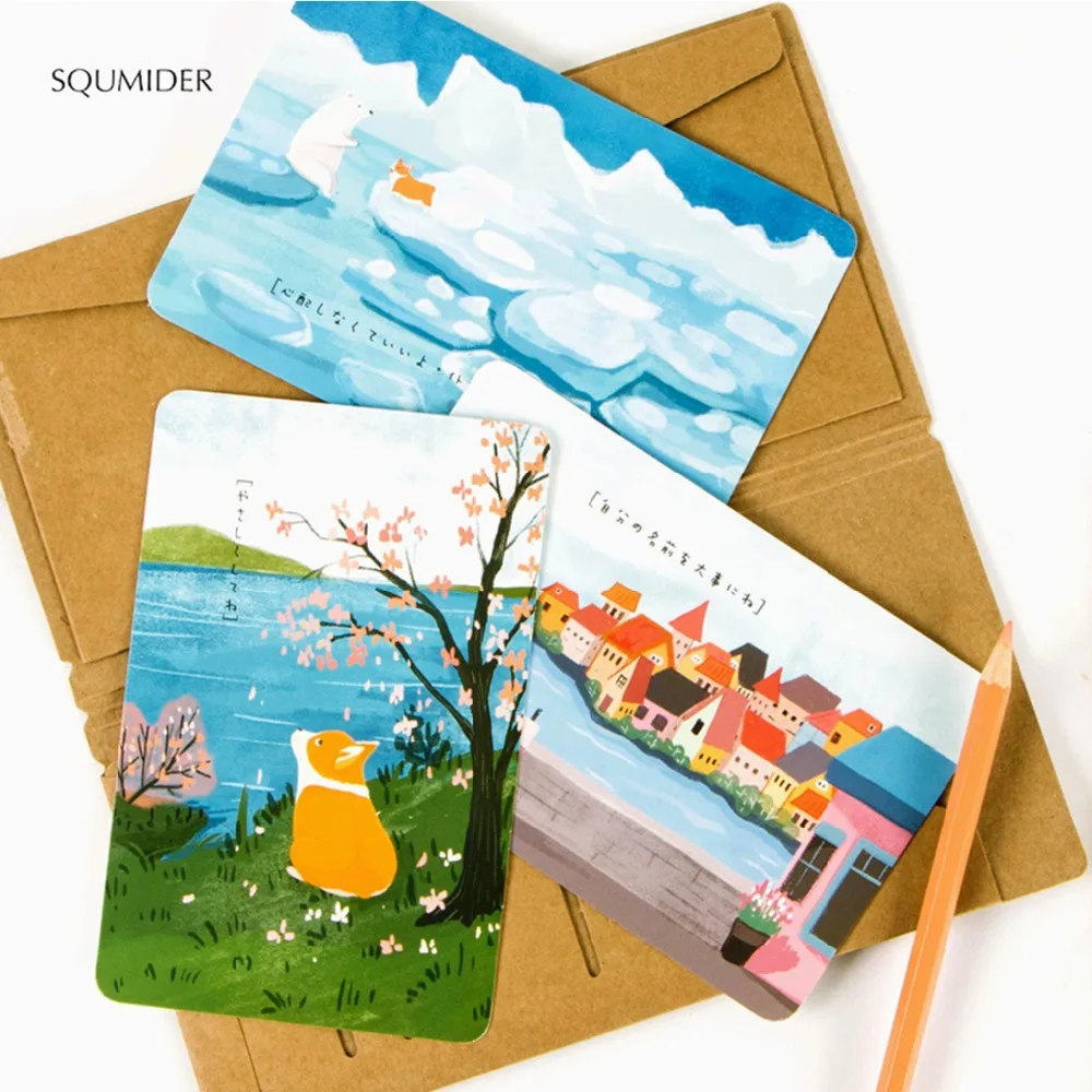 30 Sheets Kawaii Postcard Cute Cartoon Postal Card Wish Card Greeting Card Christmas Happy New Year Gift Beautiful Message Cards