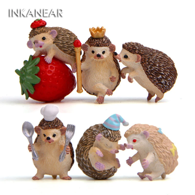 Cute Hedgehog Resin Craft Desktop Cartoon Figurine Animal Model Miniature Creative Fairy Garden Decoration Statue Cup Toy