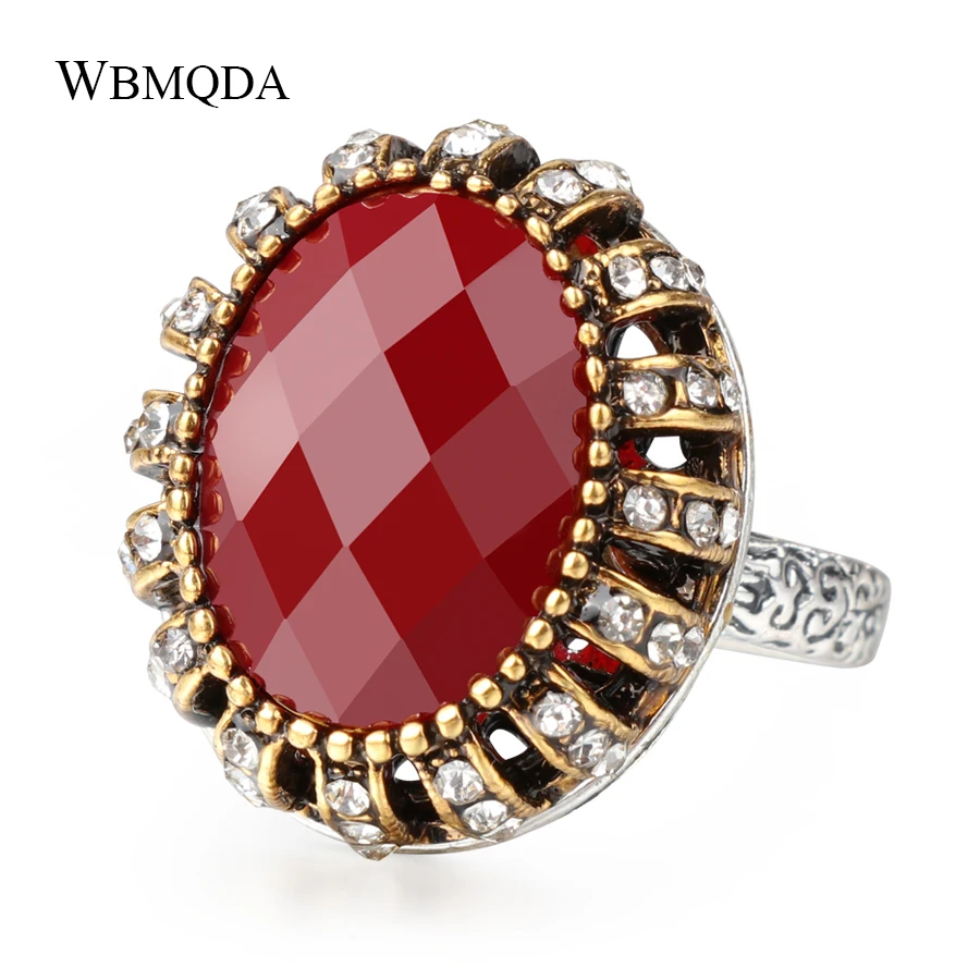 Luxury Vintage Black Red Rings For Women Big Crystal Enagagement Ring Fashion Silver Color Jewelry Accessories