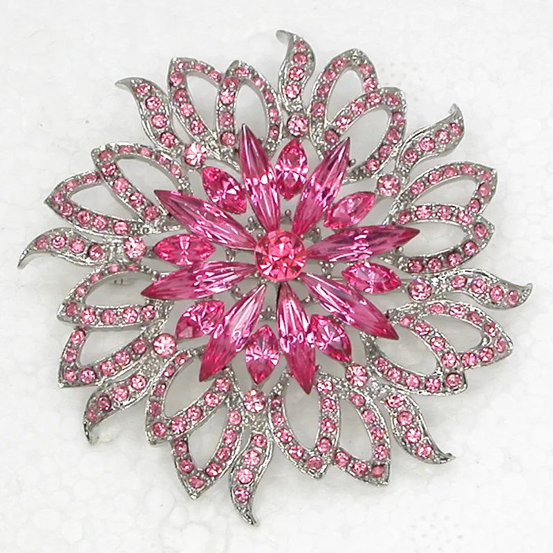 wonderful Marquise Pink Rhinestone Flower Pin brooches Bridal Wedding party prom jewelry gift C716 J