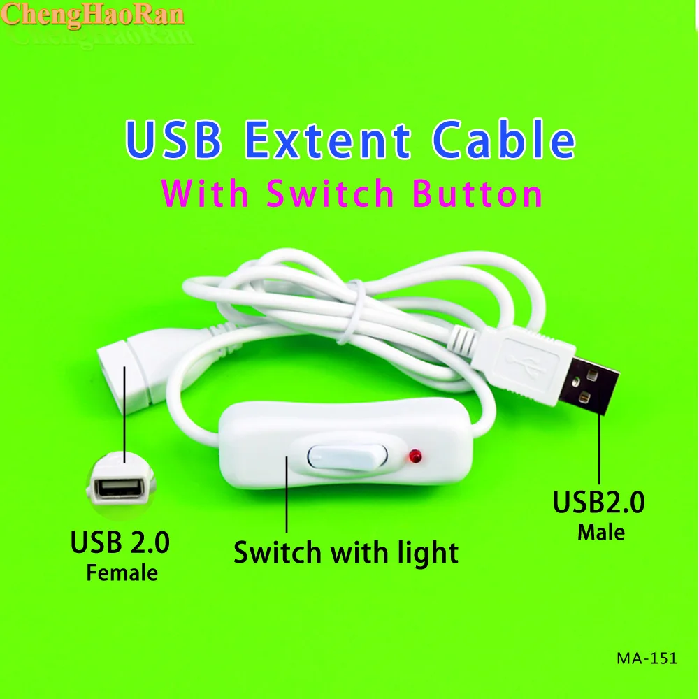 ChengHaoRan 1m With Light USB Cable Male to Female with Switch ON/OFF Cable Extension Toggle for USB Lamp USB Fan Power Line