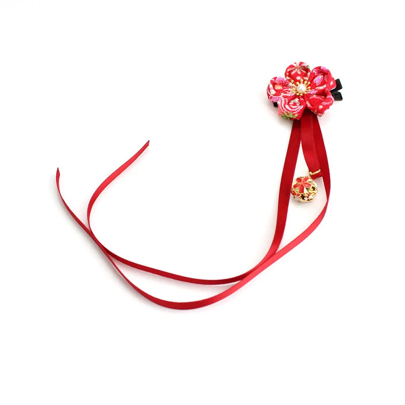 Princess Hair Clips Kanzashi Yukata Kimono Accessories Red Pink Girls Tassel Sakura Flower Ribbon Beading Festival Present HW015