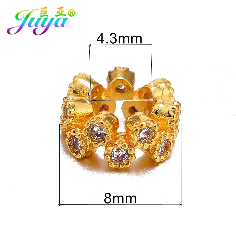 Juya 8Pcs/Lot Micro Pave Zircon 8mm Rondelle Spacers Flower Charm Beads For DIY Women Natural Stones Beadwork Jewelry Making