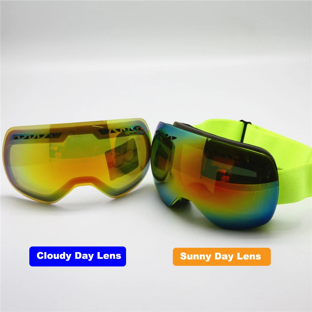 

Ski Goggles with Sunny and Cloudy Day Lens Switchable, Men Women Big Spherical Snowboard Glasses, 2 Lenses Skiing Goggles