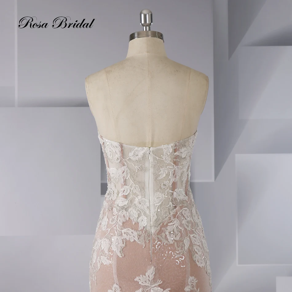 Rosabridal Meerjungfrau hochzeit kleid 2018 Vestido de novia großhandel liebsten boning mieder appliques über grau tüll mit schwanz