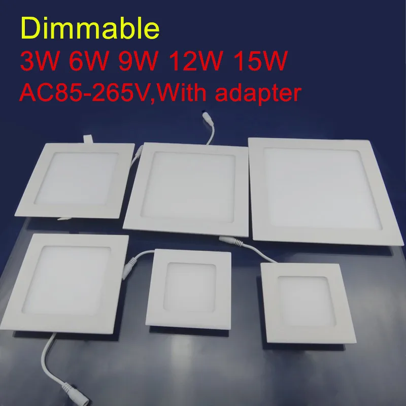 

Free shipping Dimmable LED Downlight 3W 4W 6W 9W 12W 15W/25W Square Ultrathin SMD 2835 Ceiling Panel Lights AC85-265V