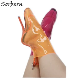 Sorbern stivali da donna con tacco a balletto Sexy in PVC trasparente viola stivali con tacchi alti Fetish Sexy per scarpe da donna su misura per gambe Lady 18cm