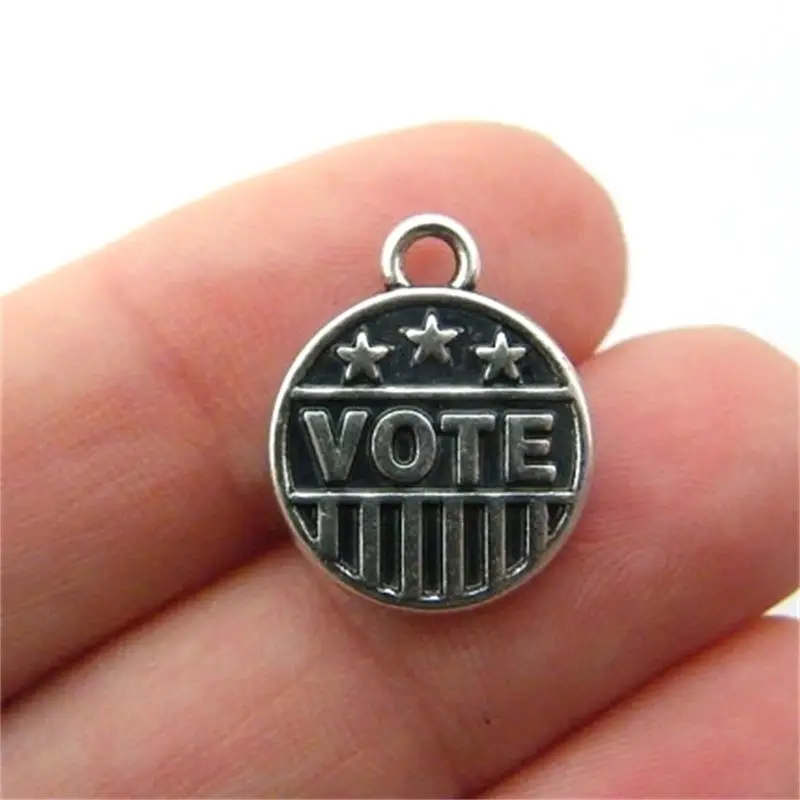 BULK 30pcs Antique Silver Plated Vote Charms Election Year Pendant DIY USA Jewelry Accessory 15*18mm 1.5g