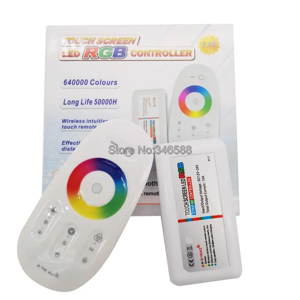 DC 12V 24V 18A 216W 2.G RGB LED Controller RF Touch Screen Remote Control 6A per Channel for RGB LED Strip Tape