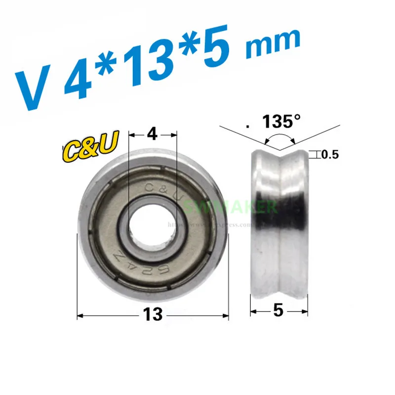 1pcs 4*13*5mm U groove V type concave wheel, humanistic C&U bearing 624ZZ non-standard pulley/crane/guide wheel/rolling wheel