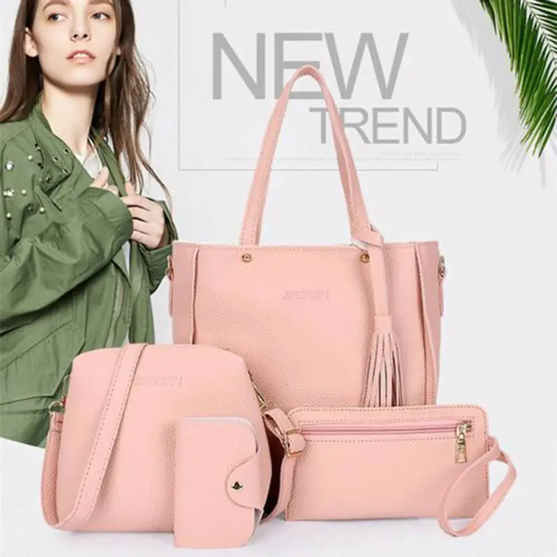 NoEnName Stylish 4PCS/Set Women Lady Fashion Leather Handbag Shoulder Bag Tote Satchel Clutch Coin Purse Messenger Bags