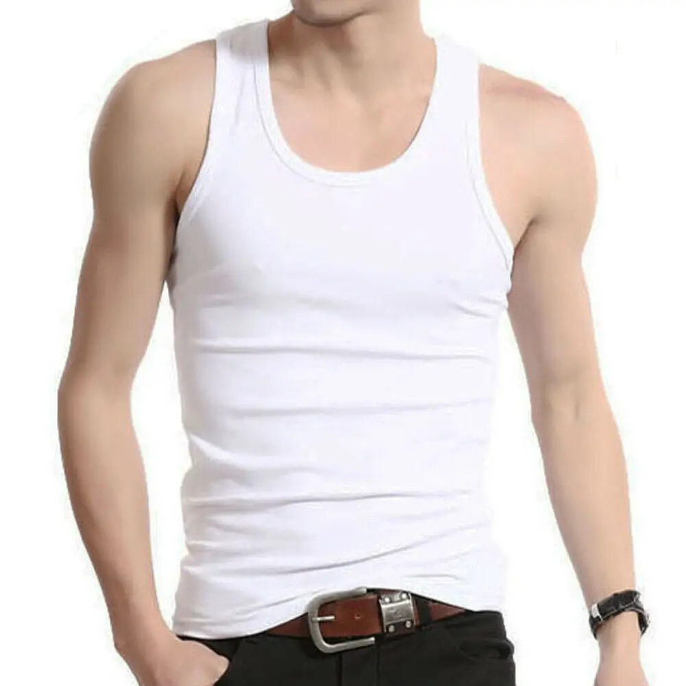 Brand Clothing Men\'s O neck Sleeveless Bodybuilding Tank Tops Slim Fits Tee Round-Neck Tops Male U Tank Top Vest White Black