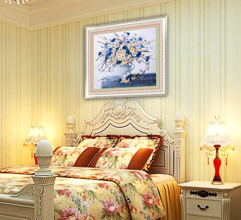 Needlework, FAI DA TE Nastro punto Croce Set per kit di Ricamo, Elegante Vaso di fiori Margherita Punto croce di lavoro manuale Per La Casa Della