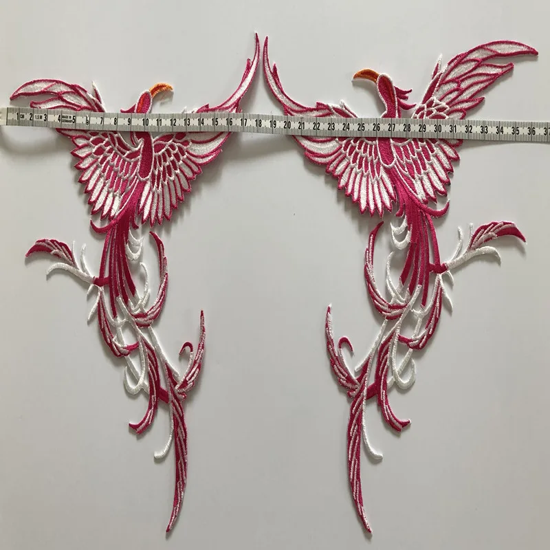 1Pair Phoenix Bird Embroidery Patch Animal Applique Iron Clothes Sewing On Clothing Accessory Diy Patchwork Patches Blue