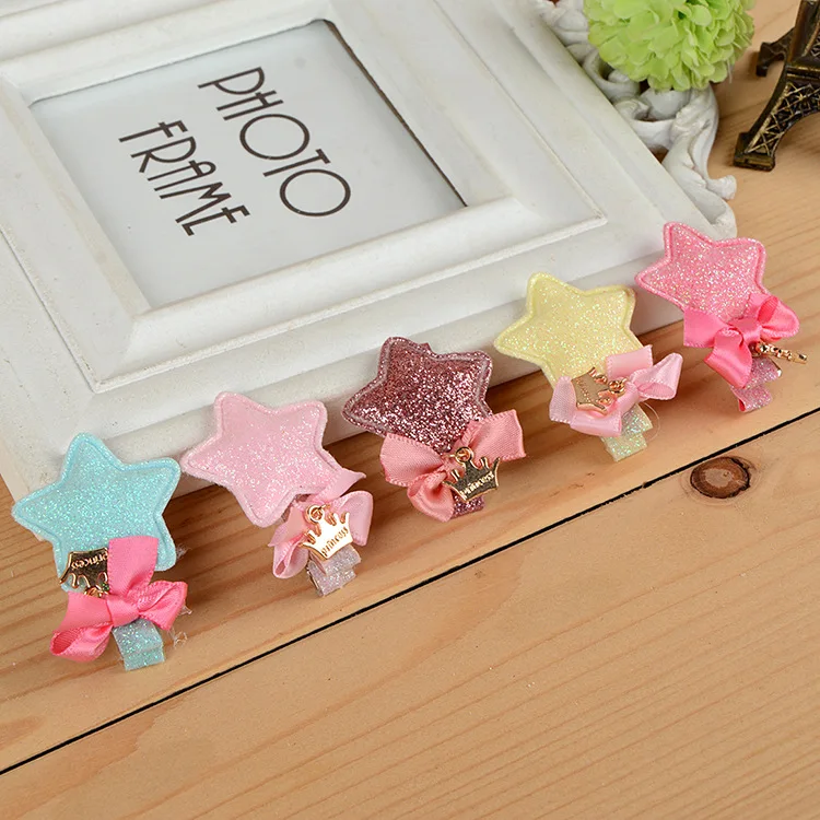 2015 Hot Pet headdress Korea Dog hairpin girls/ Dog hair accessories Mixed star bow clip 50pcs