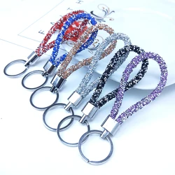Colorful Candy Colors Sparkling Crystal PU Leather Rope Keychain For Couples Women Men Girl Car Bag Accessories Gift Keyring