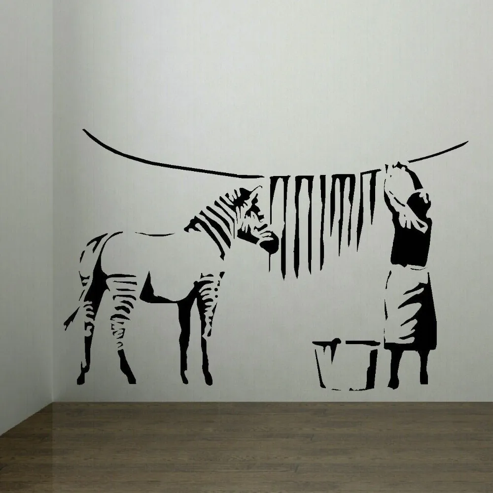 

banksy zebra stripes laundry room wall sticker art mural home decal Home decor wall stickers,