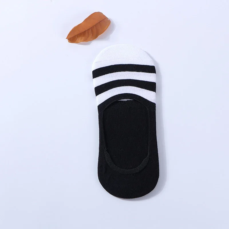 5 Pairs Men Non-slip Silicone Cotton Socks Striped Invisible Boat Socks Summer Absorb Deodorate Male Sock Slippers Calcetines