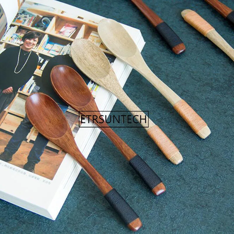 Healthy Wood Spoons Soup Spoon Wooden Tea Spoon Restaurant Dinnerware Thread Head Dining Utensil Retro Handle Cutlery