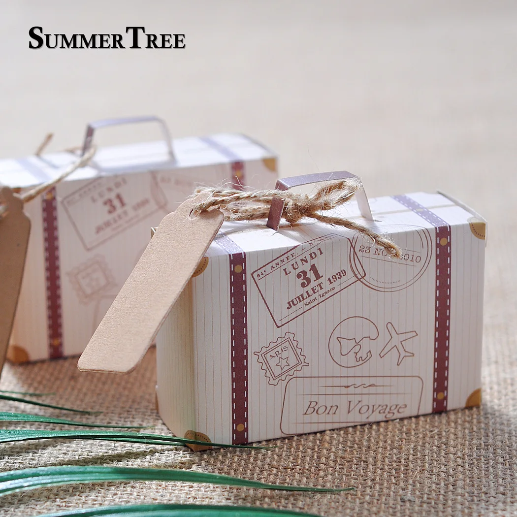 10/50/100PCS Suitcase Candy Box Bonbonniere Wedding Gift Bags Travel Themed Party Favors Birthday Baby Shower Decoration