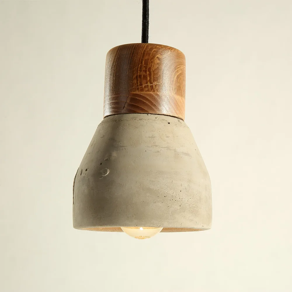 Vintage Industrial Pendant Light Gray Cement Shade Wooden Bulb Holder Mini Lighting Bar Hotel Antique Mini Pendant Ceiling Lamp