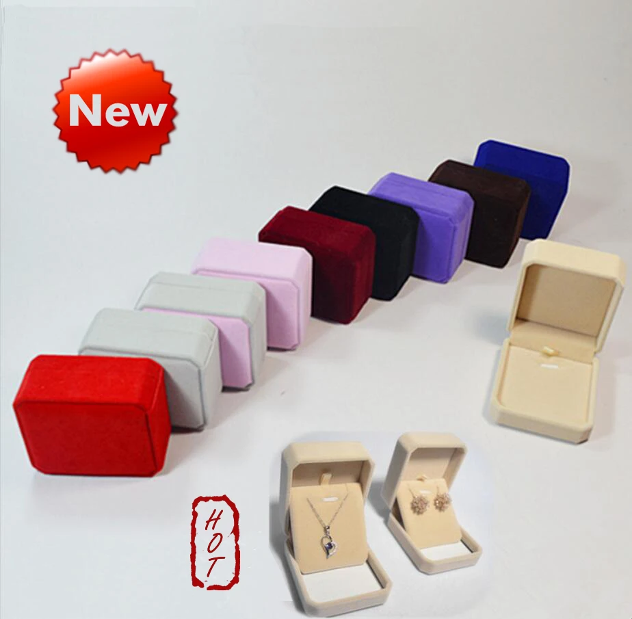 9PCS High-Quality Flannel Box Jewelry Box Necklace/Earring/Packing/Gift Square Flannel Multi-Color Case Wholesale Custom Logo