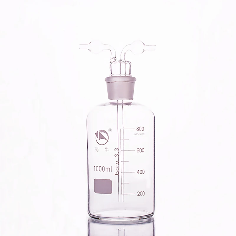 SHUNIU Drechsel gas washing bottle, Capacity 1000mL, Lab Glass Gas Washing Bottle, Shisha hookah, Borosilicate glass