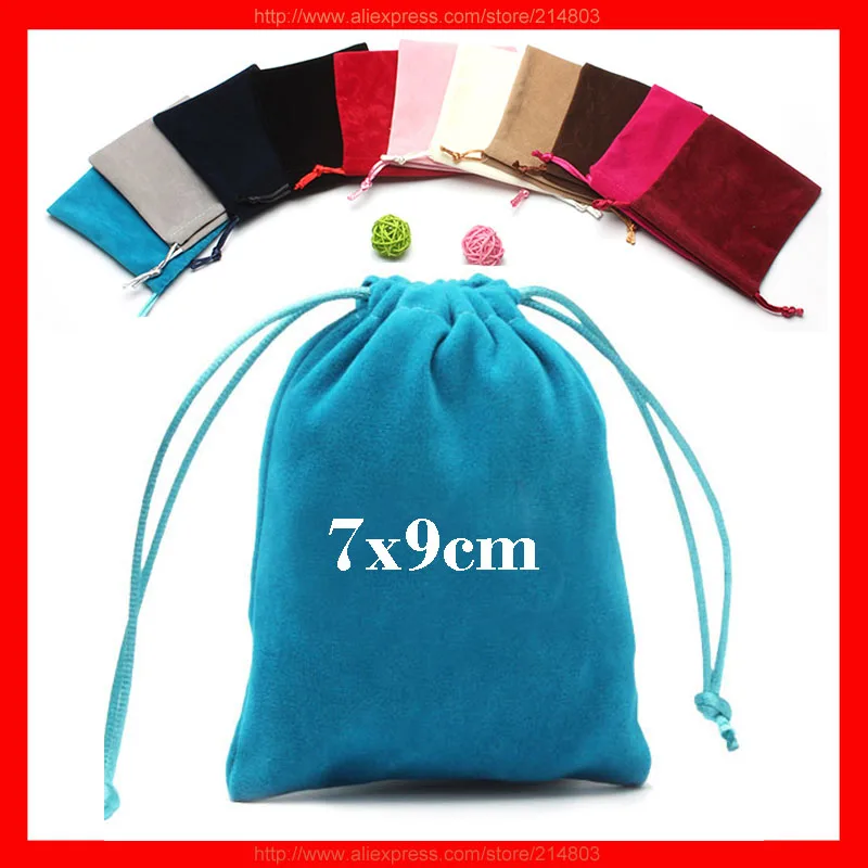 (100pcs/lot) size 7X9cm  custom logo velvet bag for jewelry