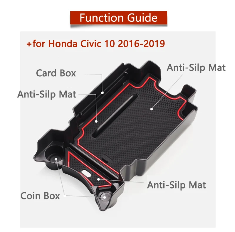 for Honda Civic 10 2016 2017 2018 2019 Armrest Box Storage Stowing Tidying Organizer Accessories FC FK FC1 FC2 FC5 FK4 FK7 TypeR