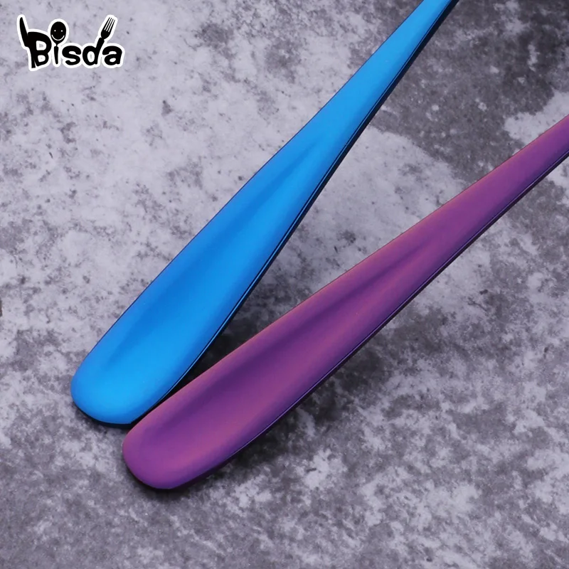 1Pc Soup Spoon Stainless Steel Dessert Spoon Colorful Round Scoop for Ice Cream Dessert Rice Salad Dinnerware