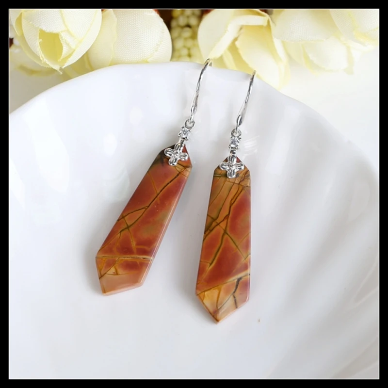 Multi-Color Picasso jasper Drilled Tie shape drop Earrings, 925 Sterling Silver Findings, 36x11x4mm,6.4g