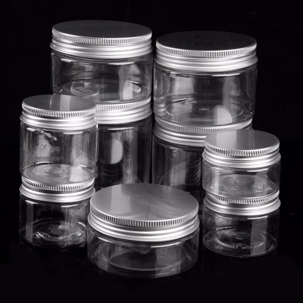 Make Up Storage Jar Cosmetic Plastic Clear Container Aluminum Lid Small Bottle30ML/40ML/50ML/60ML/80ML/100ML/120ML/200ML/250ML