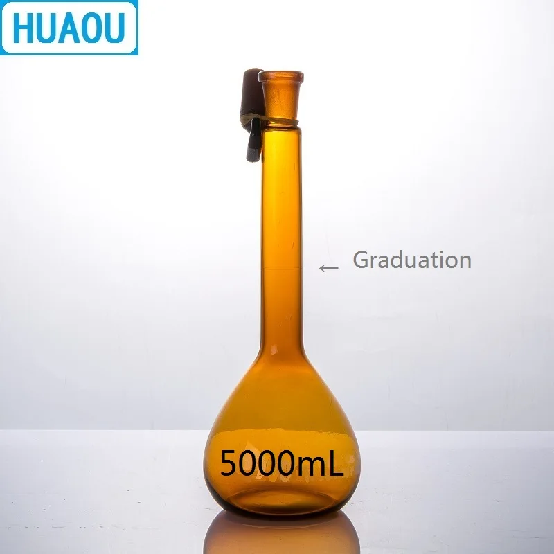 HUAOU 5000mL Volumetric Flask Class A Brown Amber Glass with a Graduation Mark and Glass Stopper Laboratory Chemistry Equipment