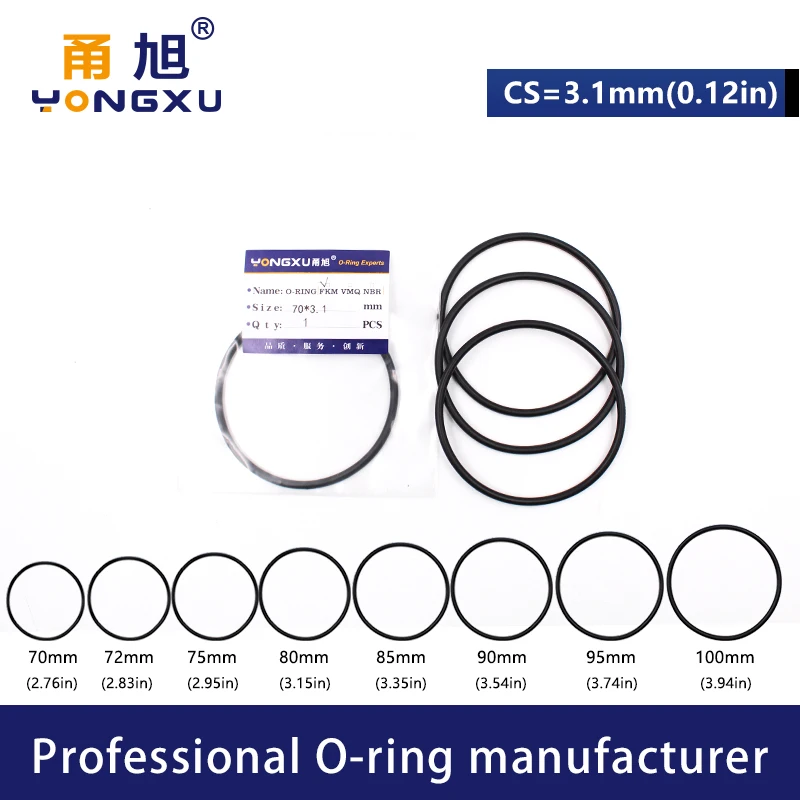 Black FKM fluororubber Rubber O-rings Seals CS3.1mm OD70/72/75/80/85/90/95/100*3.1mm ORings Seal Gasket Oil Ring Sealing Washer