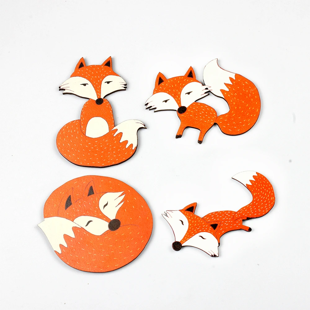 4pcs Fox Deer  Different  Wood Cut Charms make Pendant Bracelets Brooch DIY(WO-C)