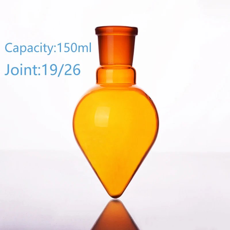 Brown pear-shaped flask,Capacity 150ml,Joint 19/26,Brown heart-shaped flasks,Brown coarse heart-shaped ground bottles