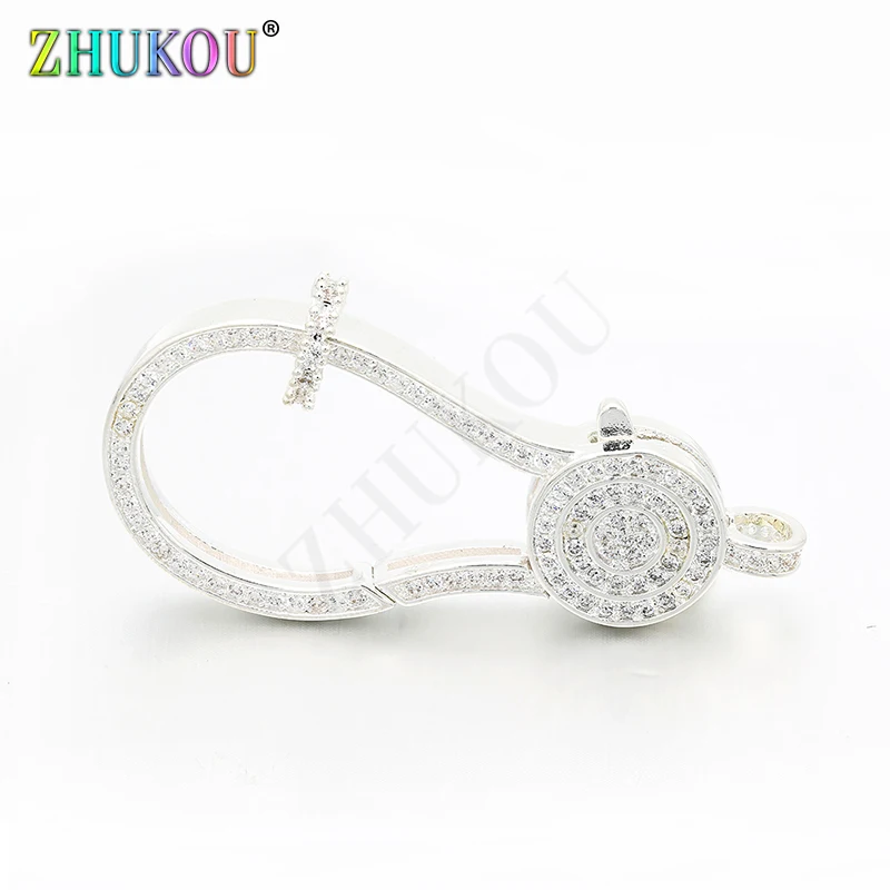 23*50mm Brass Cubic Zirconia Rhodium Lobster Clasps Hooks DIY Jewelry Bracelet Necklace Making, Model: VK11