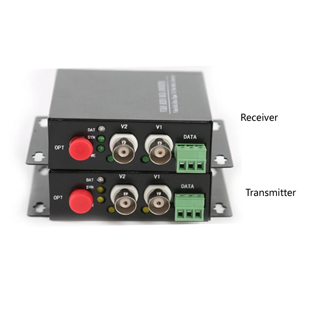 2 CH Video Fiber Optical Media Converters -2 BNC Transmitter Receiver RS485 Data Single mode 20Km For CCTV Surveillance system