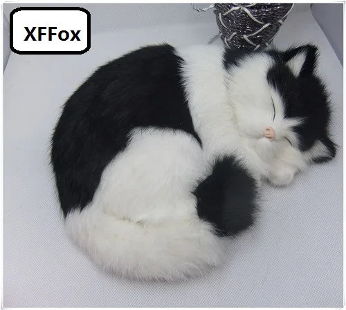 

new real life beautiful sleeping cat model plastic&furs black&white cat doll gift about 25x21cm xf1380