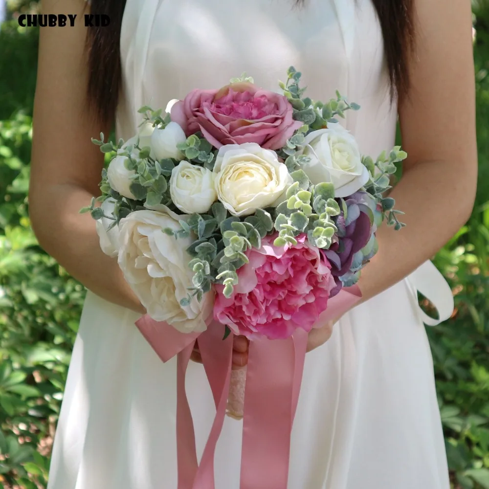 2018 new !  1 bouquet nice silk peony flowers wedding bridal bouquet bride holding flower artificial peony bouquet for wedding