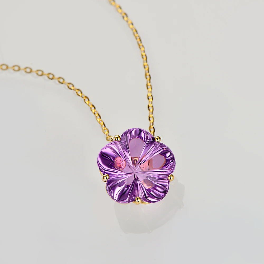 9.26ct IF Flower Shape Amethyst 14kt Gold Engagement Necklace Pendant