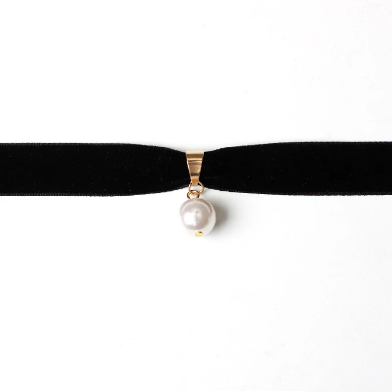 Poputton White Imitation Pearl Bead Choker Chain Necklace For Women Fashion Black Velet Chain Bead Neck Choker Necklaces Jewelry