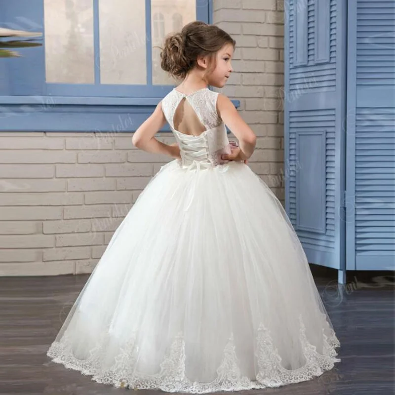 

Elegant White Flower Girls Dress Fluffy Tulle Girls Princess Pageant Evening Party Long Dress First Holy Communion Dresses