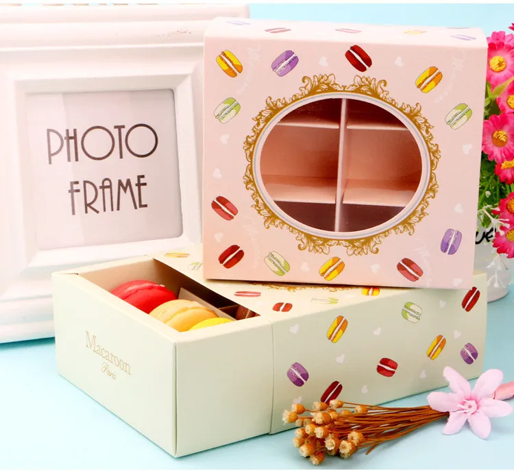 

50pcs 3 Colors 6 Holder Type With Window Macaron Box Chocolate Container Cookie Box 12*11*5.2cm