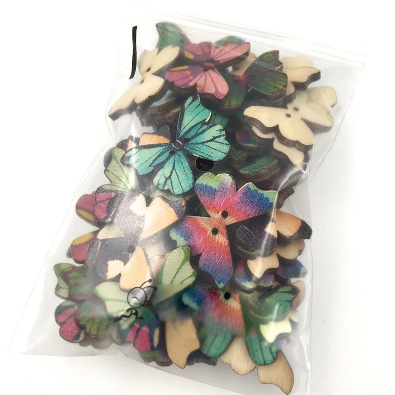 50pcs Butterflies Buttons Mixed Buttons Scrapbooking  Wooden Snaps