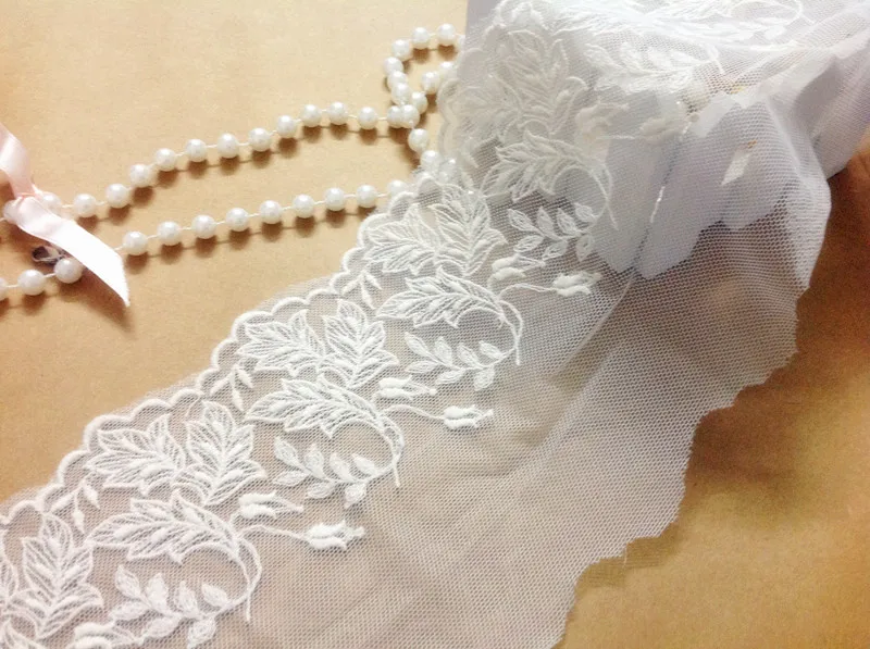 

5 yards/lot width 11cm 4.33" white embroidery lace trim ribbon SL4K69