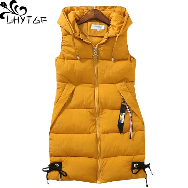 UHYTGF 3XL gilet allentato donna piumino inverno Outewear gilet senza maniche donna autunno piumino in cotone con cappuccio gilet caldo 890