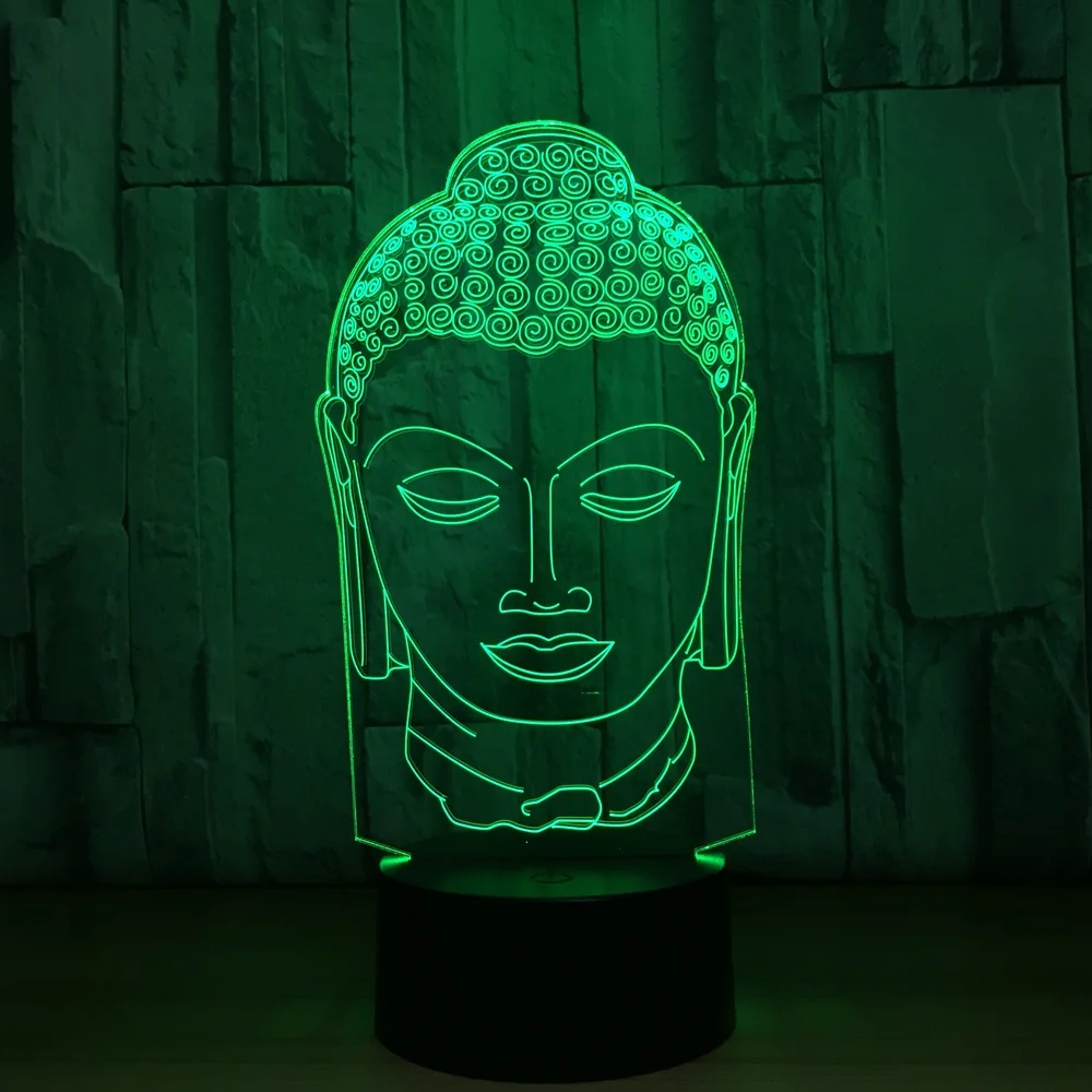 Buddhist Shakya Mani Buddha head 3D visual figure night light Action figure Religious belief ornament Remote control Y46